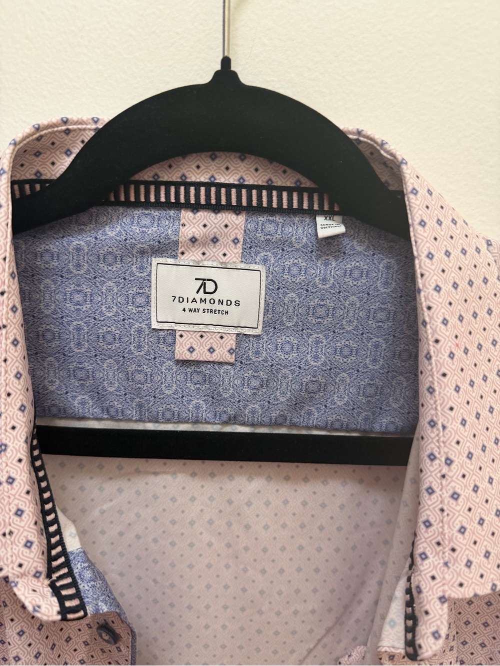 7 Diamonds Men's Light Pink Short Sleeve Button Down with Micro Pattern - Picture 2 of 12